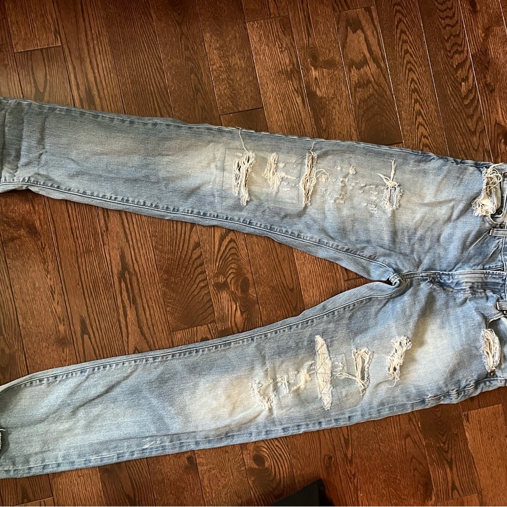 American Eagle Outfitters Men's Relaxed Ripped Jeans - Light Blue